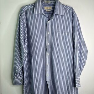 MICHAEL Kors Regular Fit Button Up Shirt  Sz 16 1/2 Large 32/33 Blue Stripe